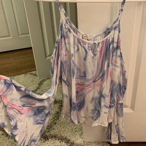 open shoulder flared sleeve blouse